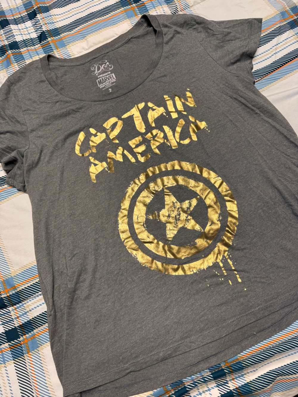 Marvel Captain America Graphic Tee in Gray with Gold Print